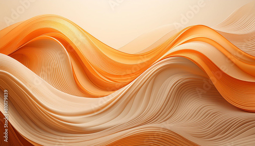 Abstract orange waves on a soft cream background with dynamic flow