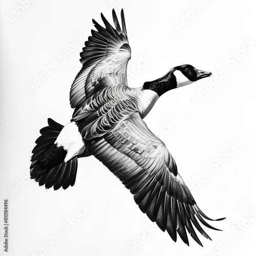 Canada Goose Pencil Sketch Hand Drawn Black and White Isolated Depiction of Branta Canadensis on a Blank White Background