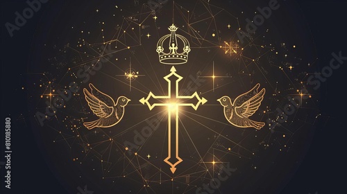 abstract background with holy trinity symbols dove cross crown elegant illustration