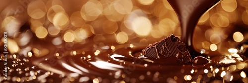 Immerse yourself in the rich indulgence of liquid chocolate, cascading in silky ribbons under warm golden lights, inviting you to savor its luxurious embrace