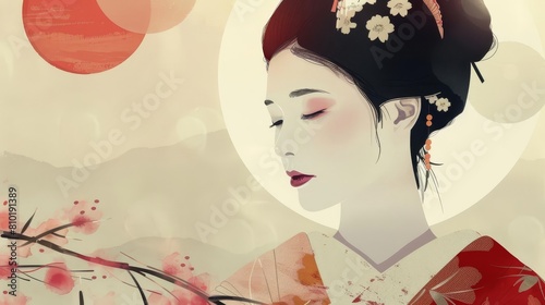 contemplative geisha lost in thought serene portrait traditional japanese attire cultural concept digital illustration