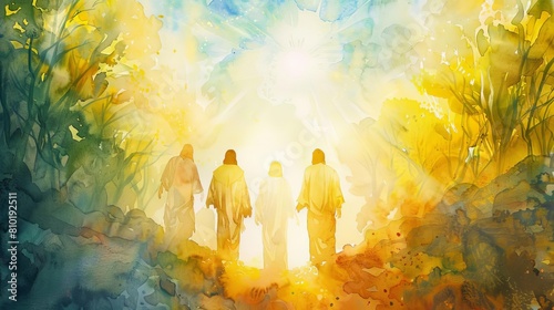 divine transfiguration watercolor painting of jesus appearing with elijah and moses greatest miracle