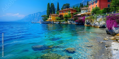 Picturesque Waterfront of Lake Garda: Salò to Gardone Riviera in Italy. Concept Travel, Italy, Lake Garda, Salò, Gardone Riviera