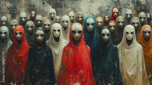 Enigmatic figures in colorful shrouds