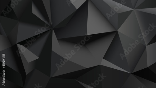 Black grey abstract vector background. Geometric monochrome mosaic composed of triangles. Dark polygons wallpaper. Gradient. Shadow
