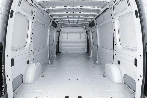 spacious cargo potential empty white delivery vehicle interior clean and ready for transportation rear view with open trunk 3d render