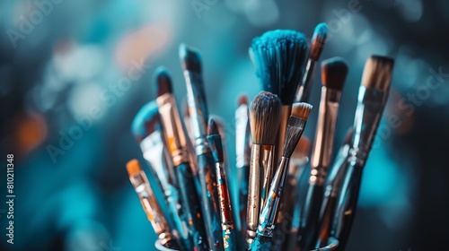 A set of artistic brushes arranged neatly in a cup, each one ready to create masterpieces on a blank canvas
