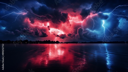 Spectacular Lightning Storm Over a Reflective Water Body at Night