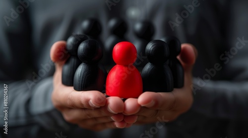 An image showcasing a red figurine surrounded by black figurines, symbolizing leadership or being unique