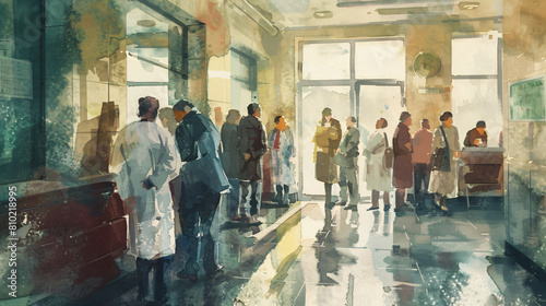 Patients waiting for their turn in hall of clinic