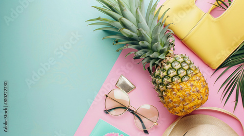 Pineapple with female accessories and fashion magazine