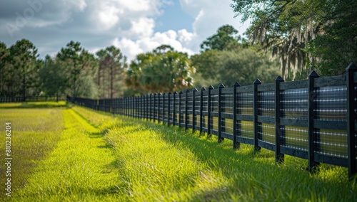 Showcase the versatility of the solar panel fence by depicting it in both urban and rural settings.