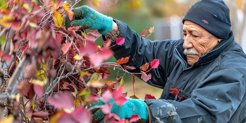 photo of parks and recreation worker - landscaper trimming the hedges