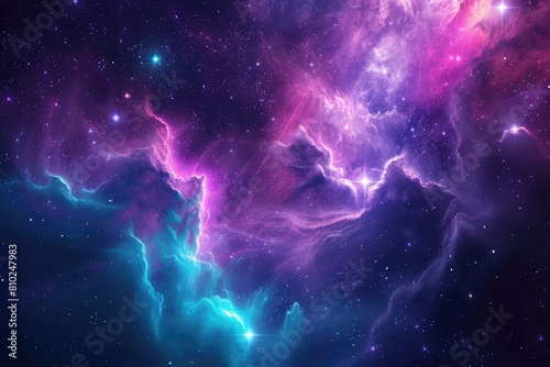 Vibrant spiral galaxy with star clusters and nebulae. Illustration of a background with a majestic space theme.