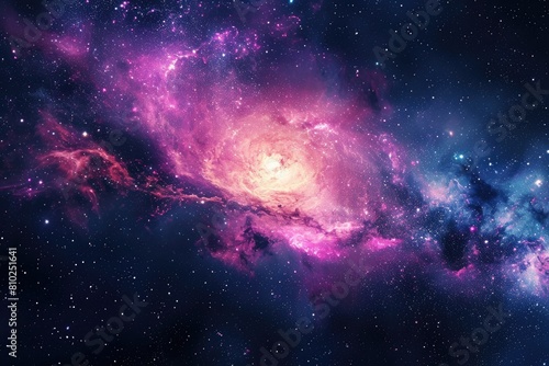 Colorful galactic core with swirling cosmic dust. Illustration of a background with a majestic space theme.