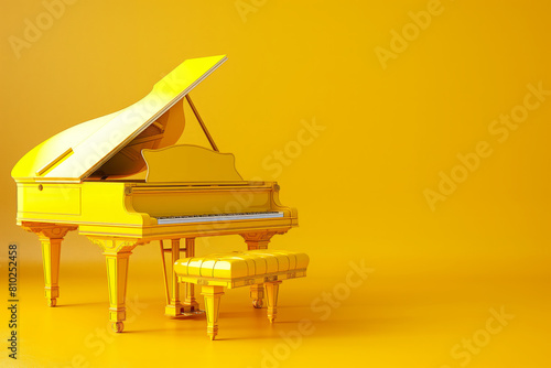 A yellow pop grand piano on a yellow background. Generative AI