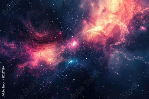 Ethereal nebula illuminating the cosmic void. Illustration of a background with a majestic space theme.