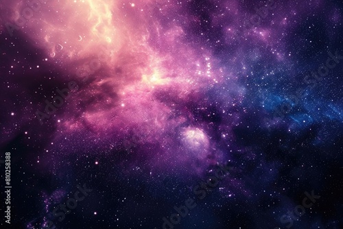 Mystical universe. Bright stars and expanding nebula. Illustration of a background with a majestic space theme.