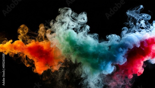 fumée multicolore sur fond noir, background en ia