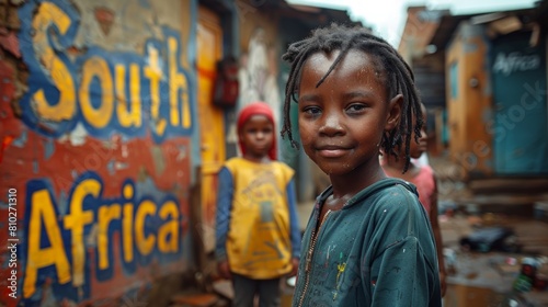 Youthful Faces in a Colorful South African Township: Candid Smiles and Cultural Backdrop