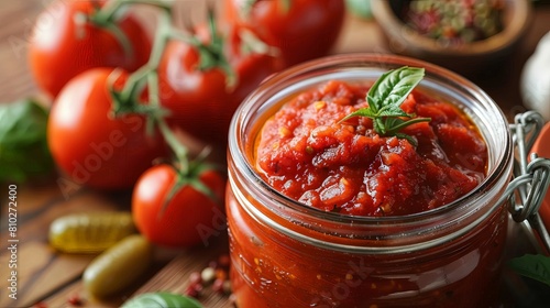 Tangy Tomato Sauce: A jar of rich tomato sauce, perfect for pasta or dipping.