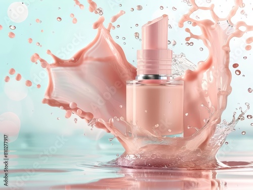 BB creams in water splash for cosmetic ad on bokeh background evoke a fresh