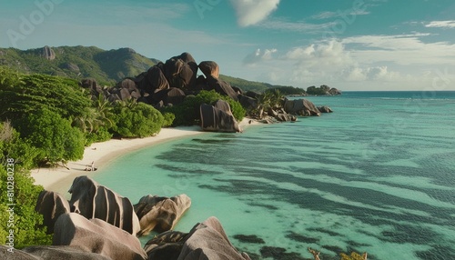 panoramic view of anse source d argent beach in the seychelles