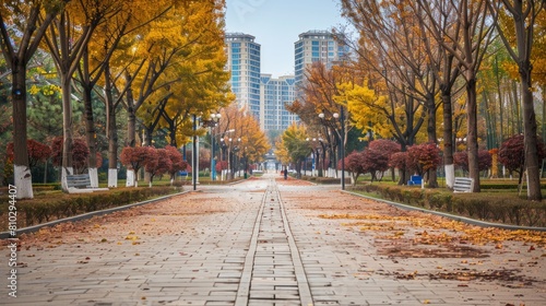 Avenue in a park in Shenyang, Liaoning, China in autumn