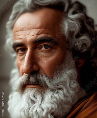 portrait of greek philosopher, isolated white background, copy space for text 