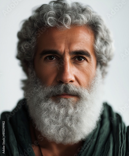 portrait of greek philosopher, isolated white background, copy space for text 