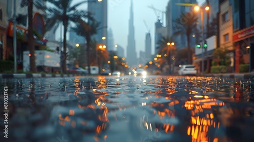View Of The City Flooded Streets During Rain, City Street in the Rain, A Beautiful View of Rain, Traffic and Flood, Vibrant Street View