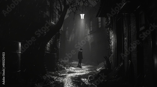 Shadowy Figure Entering Dark Urban Alley Silhouette
