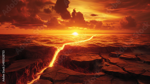 molten lava flowing through a crack in the earth's surface