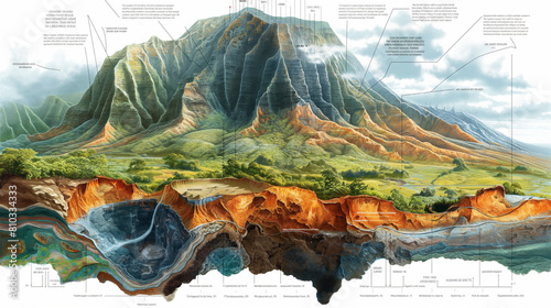 The image shows a cross-section of a Hawaiian volcano.
