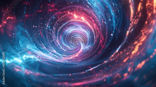 Abstract creative modern ultra wide background. Neon glowing twisted cosmic lines. Beautiful swirls, bright turbulence curls. Smooth astronomy vortex structure. 3d rendering