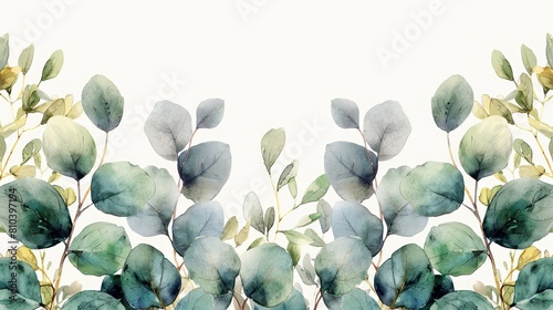 Fresh Eucalyptus Watercolor Banner on White