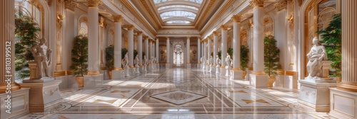 Neoclassical vestibule with marble columns and gilt edges