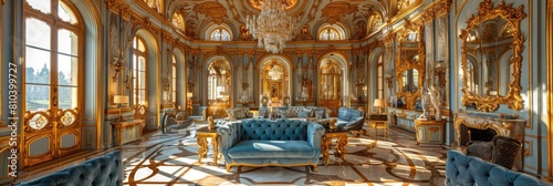 Versailles-inspired salon with gold-leaf frescoes