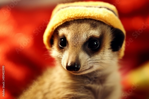 cute meerkat in yellow hat