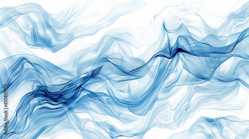Tranquil blue stream pattern on white background, curated in an editorial style to create a peaceful ambiance