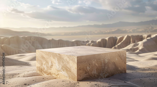 square podium with desert and sand valley mountain background for display product advertising