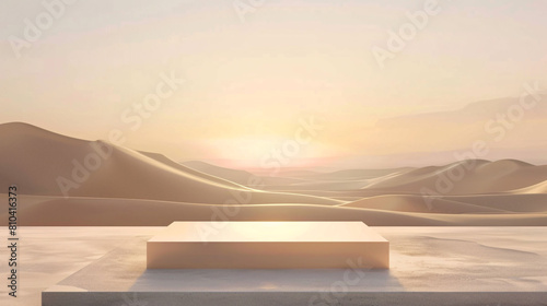 square podium with desert and sand dune sunset background for display product advertising