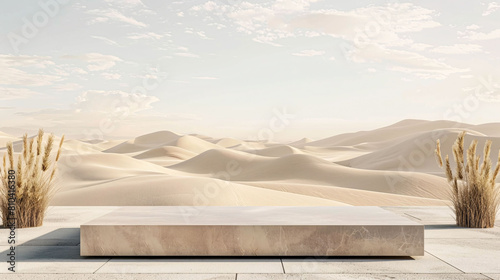 square podium with desert and sand dune background for display product advertising