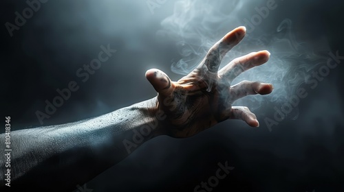 A hand reaching out of the darkness.