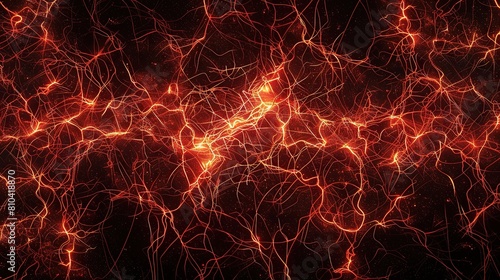 A complex pattern of glowing red and orange lines forming an abstract fire network over a pitch-black canvas with a clear space designated for text on the upper left