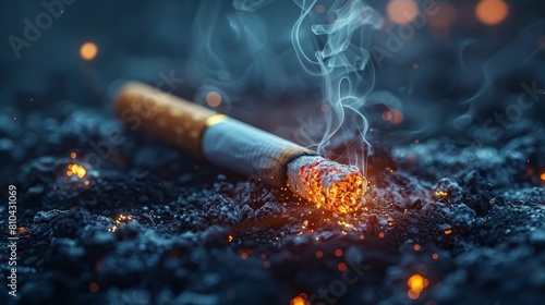 A cigarette is burning and the smoke is rising for World No Tobacco Day