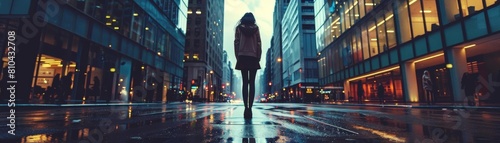 A woman stands alone in the city, feeling lost and alone