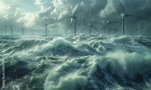 Embrace the futuristic sight of tidal turbines amidst swirling waters