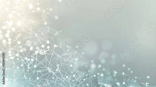 A tranquil and soothing backdrop featuring interconnected light blue and white dots over a soft gray background forming a serene plexus pattern with a large area for text on the left