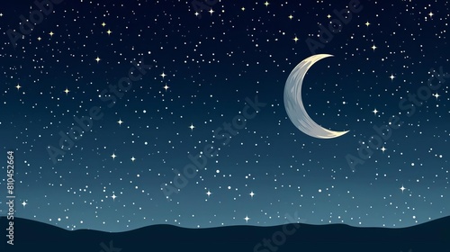 lunar lullaby enchanting night sky with crescent moon and twinkling stars vector illustration